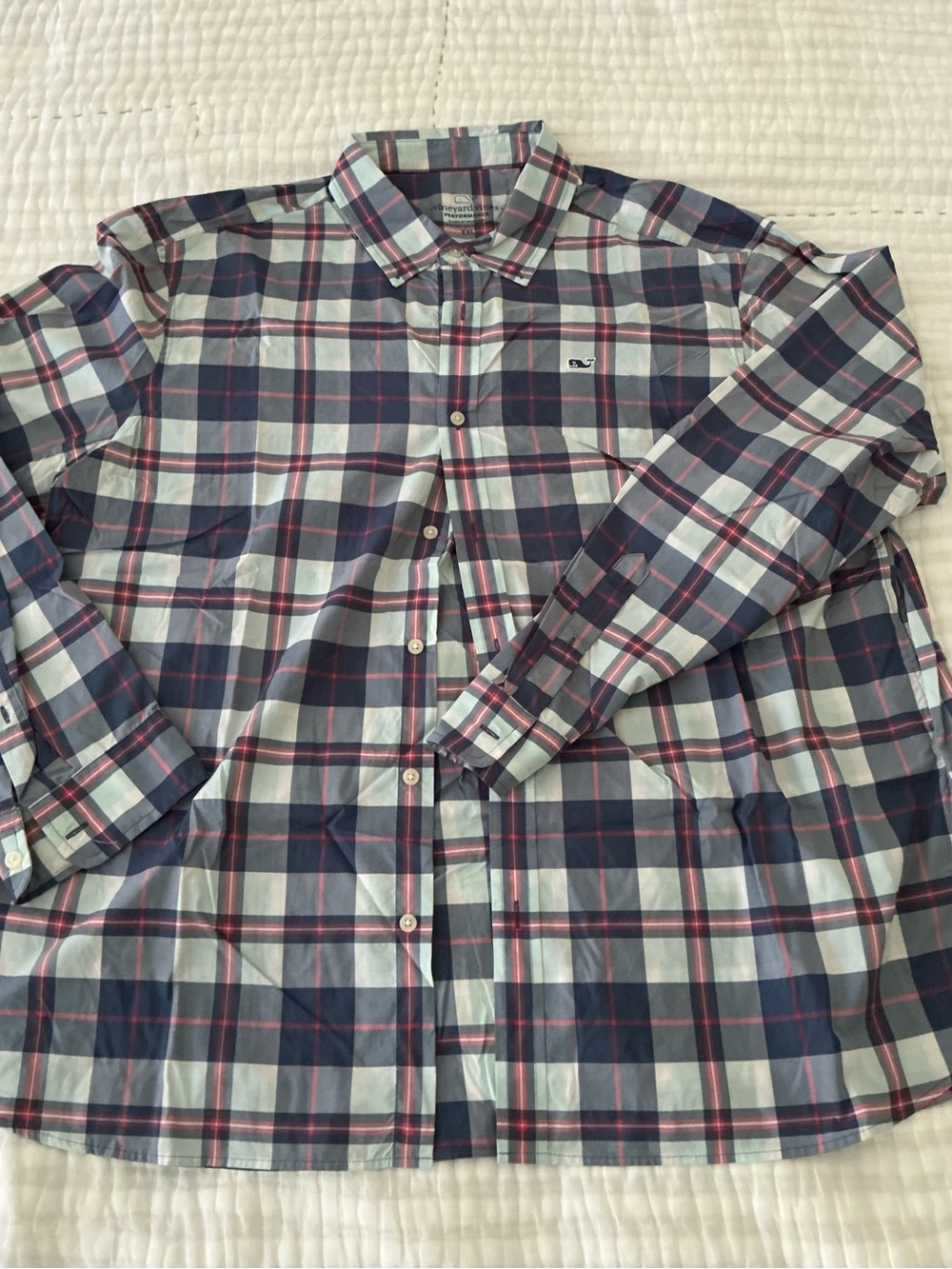 Vineyard Vines Navy, Light Blue and Pink Plaid Button-Down Shirt